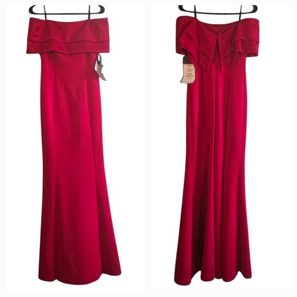 Vince Camuto Off the Shoulder Scuba Gown Red Dress Size 4 - Picture 7 of 10